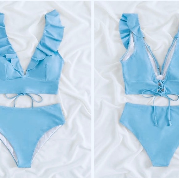 Blue Ruffle Swimsuit - Picture 2 of 3